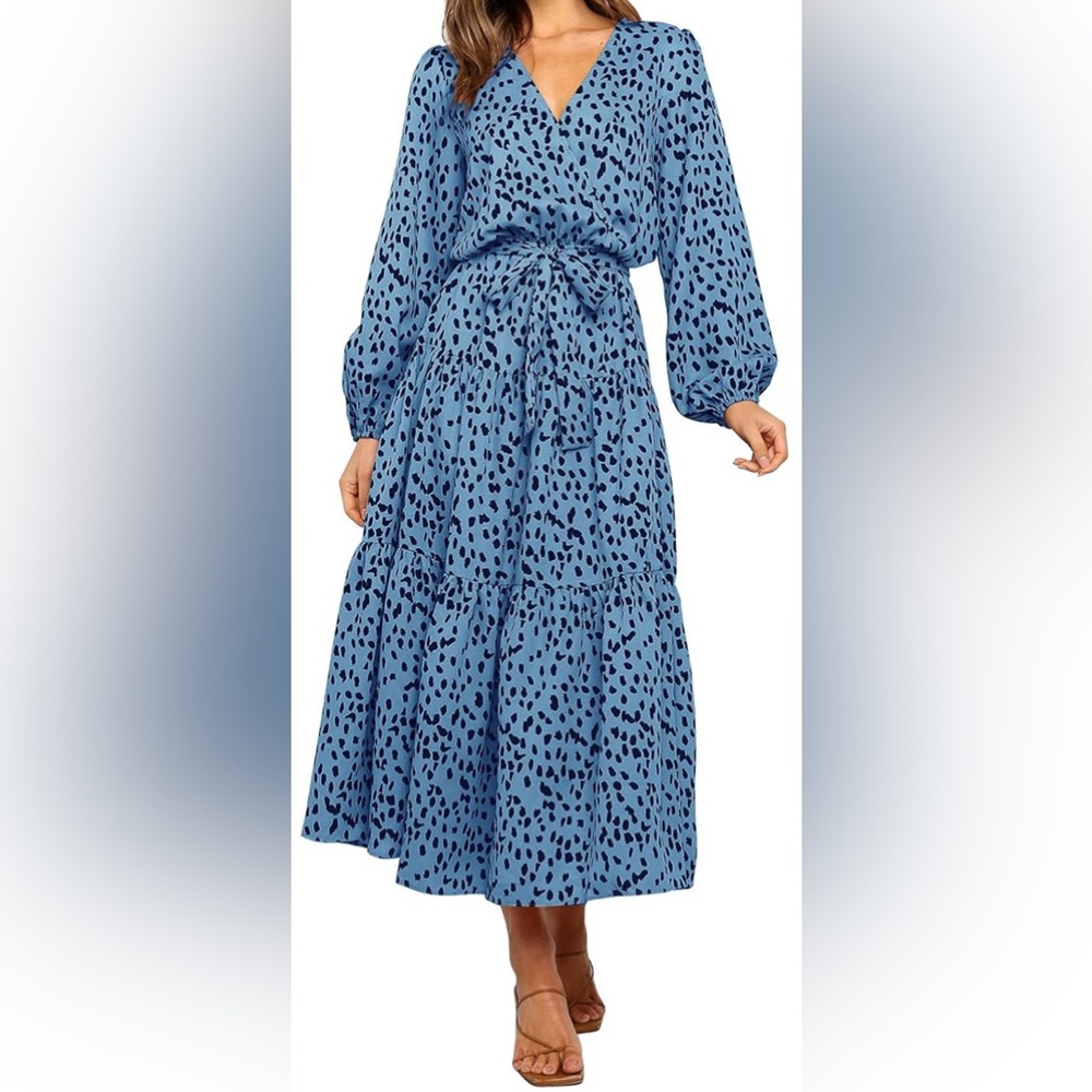 Elegant Blue Patterned Women's Dress